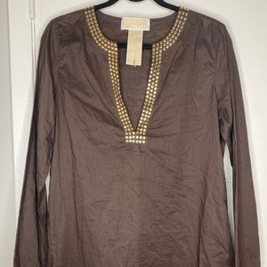 Chocolate brown gold studded tunic top